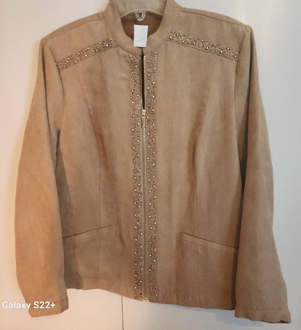 J26 Drapers & Damons vintage tan embellished zip-up faux suede jacket women's PM